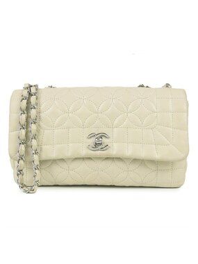 Chanel Chain Shoulder Bag Ivory Silver Lambskin
